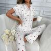 Women's Cherry Print Pajama Set Short Sleeve Button Front Top Long Pants Sleepwear Set Lace