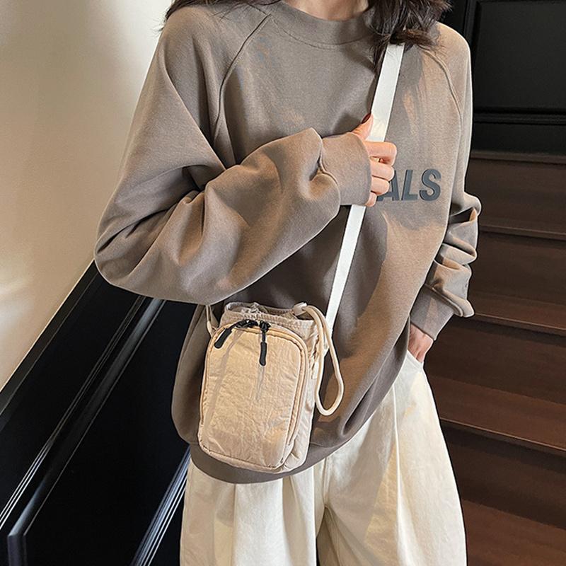 Mini Canvas Bag Women's Simple Casual Lightweight Mobile Phone Small Square Bag Drawstring Bundle One Shoulder Crossbody Bag KTB