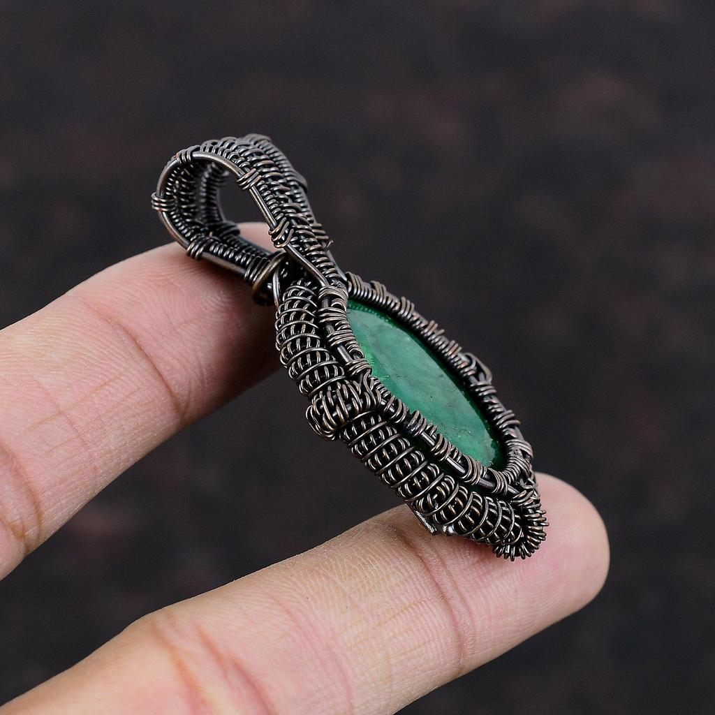 Faceted Zambian Emerald Pendant Copper Wire Wrapped Pendant Boho Pendant Handmade Wire Wrap Jewelry Gift For Mother Copper Gemstone Jewelry