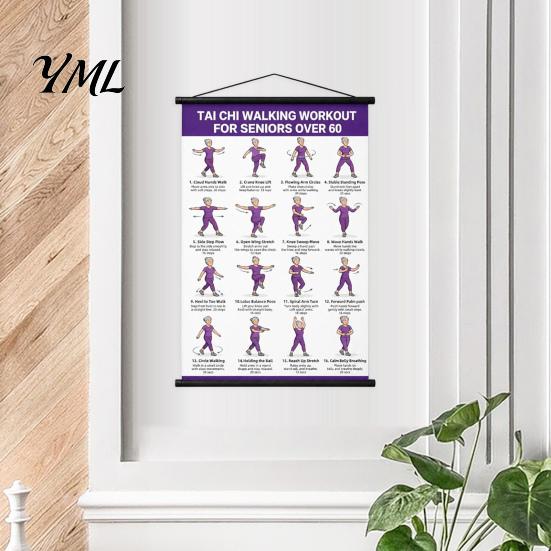 Beginner Tai Chi Training Hanging Scroll Poster, Sitting/Walking Movements Guide, Large Size Learning Material High Definition Wall Chart for