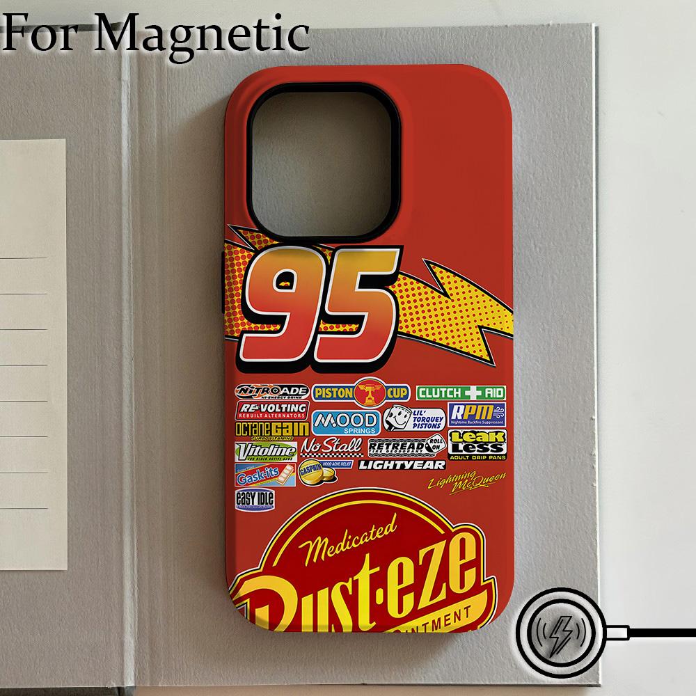 Чехол для телефона Cars Молния МакКуин 95 для iPhone 17 16 15 14 13 12 11 Pro Max Plus Air Роскошный Магнитный Двухслойный Задний Чехол