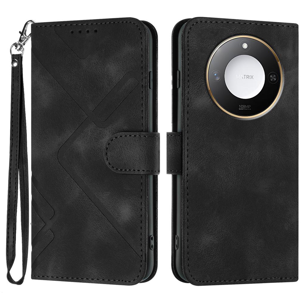 For Honor X9c Smart 5G/Honor X60 5G Wallet Case Line Imprinted PU Leather Phone Cover with Strap
