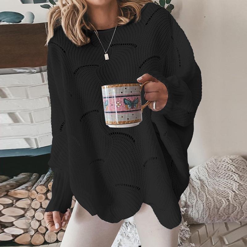 Women Hollow Out Sweater Elegant Loose Knitted Pullovers Female Casual O Neck Solid Color Sweaters Spring Autumn Winter