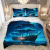3pcs Blue Bedding Set Ocean Mist Ghost Ship Printed Cozy Duvet Cover Set King Queen Twin Single Size Birthday Gift Bedroom Decor