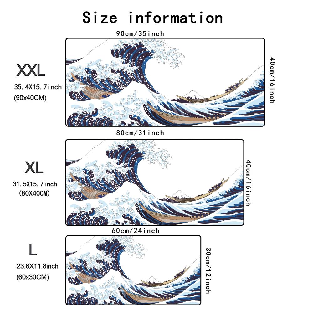 Waves Mouse Pad Large Computer Office Game Table Mat Rubber AntiSlip Stitched Edge Keyboard Mats 90x40 Xxl Desk Pads