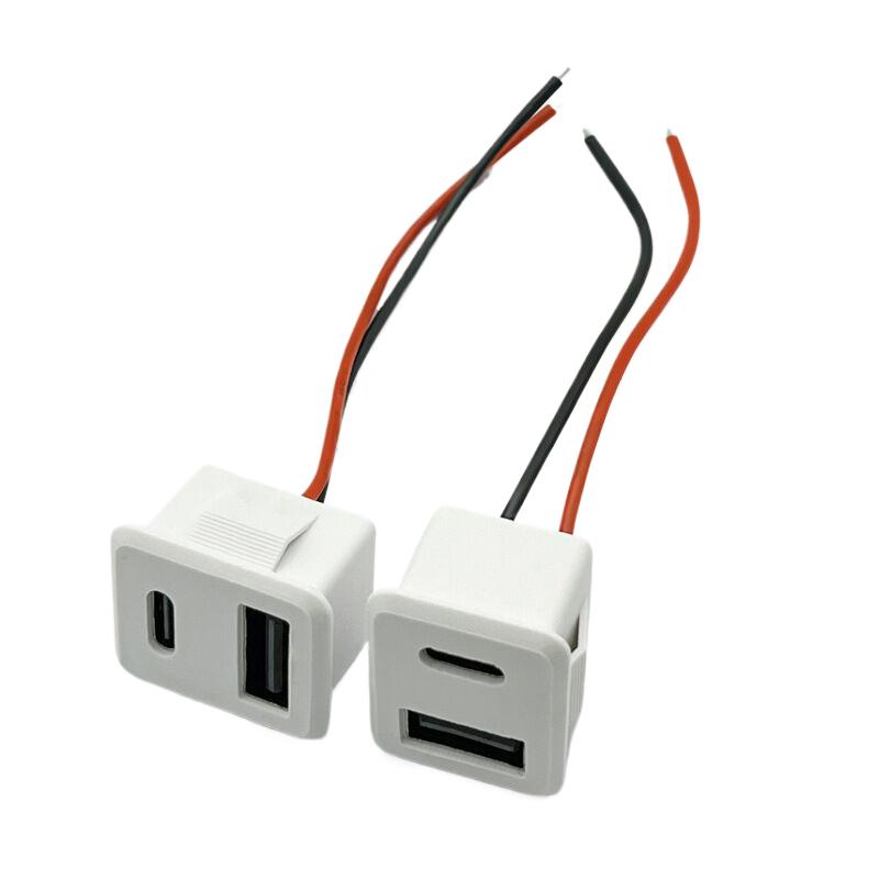 Двухслотовое гнездо USB Type-C, гнездо USB для лампы, гнездо для зарядки, силовая розетка 2P с кабельным разъемом