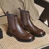 Модные женские ботинки из натуральной кожи, зимние слипоны, резные броги, ботинки челси, на толстом каблуке, ботильоны, женская обувь в британском стиле