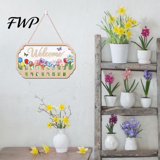 Welcome Door Sign Wooden for Front Door, Waterproof Hanging Sign, Hand-painted Style Hanger Decoration Home Farmhouse Garden Yard Porch Moisture-proof