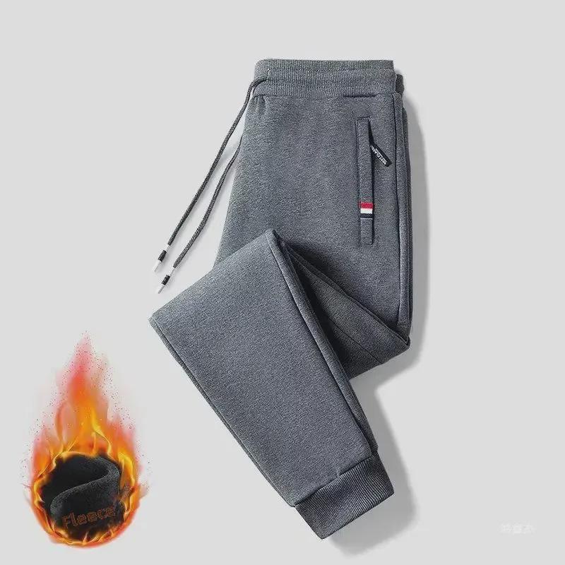 Мужские свободные теплые повседневные брюки из овчины, осень/зима, три цвета, карман на молнии, плюс бархат, большой размер