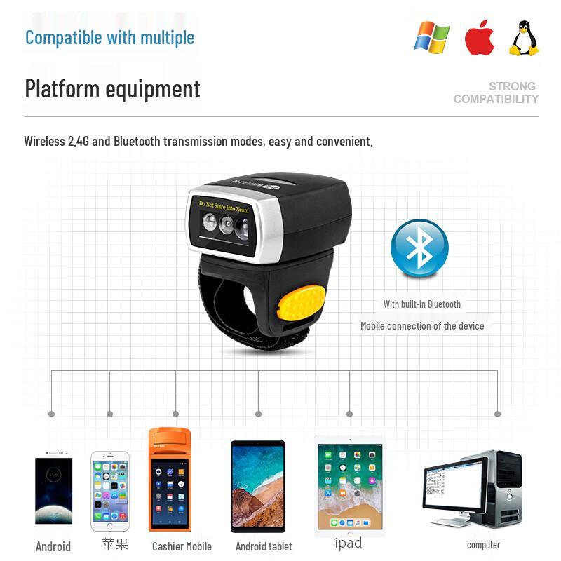 NTEUMM Wireless 2D Bluetooth Wearable Barcode Scanner