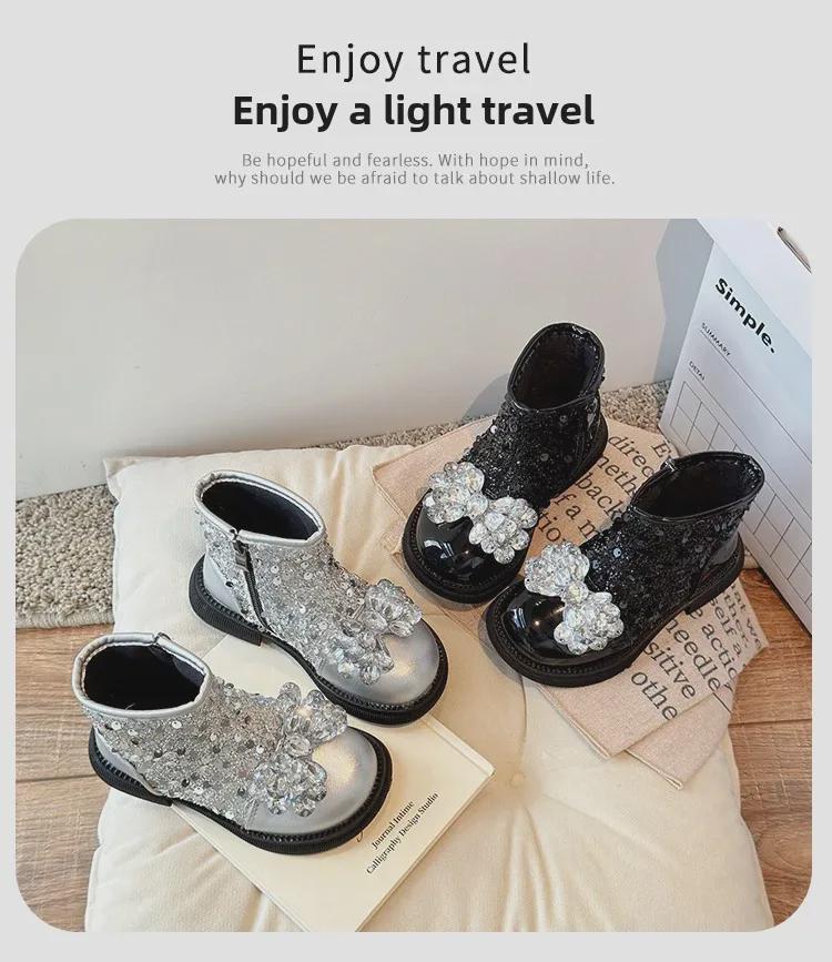 2024 Autumn Winter Crystal Princess Boots for Girls: Korean Style, Medium/Large Sizes, Baby Girls Single Boots