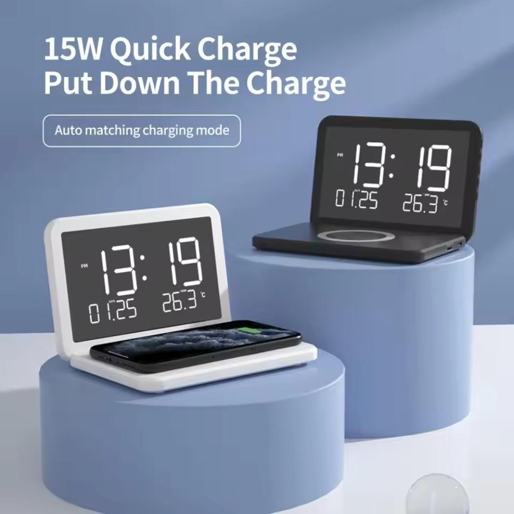 Отображение температуры Беспроводное зарядное устройство Будильник Светодиодное зеркало Светодиодные настольные часы Офис