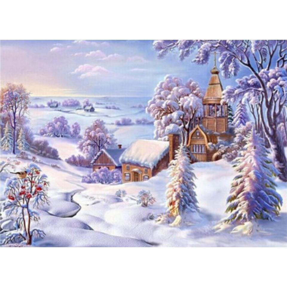 5D DIY Winter Landscape Diamond Painting Rhinestone Art Picture Full Diamond Embroidery Wall Sticker Gift Mosaic Embroidery Kit