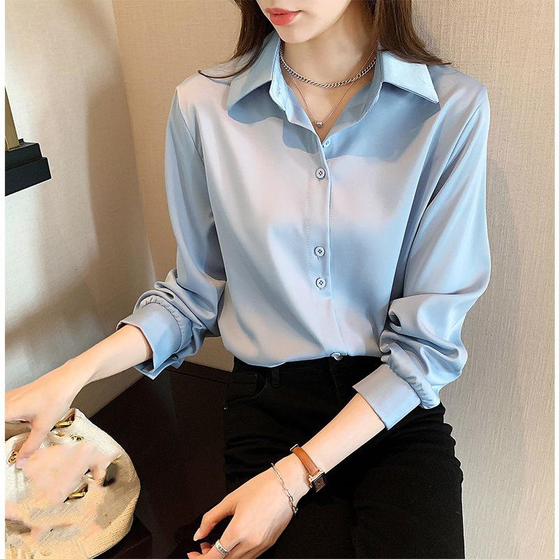 Chiffon Shirt Women's Spring and Autumn Fashion Tops Professional Temperament Draped Long-sleeved Shirt