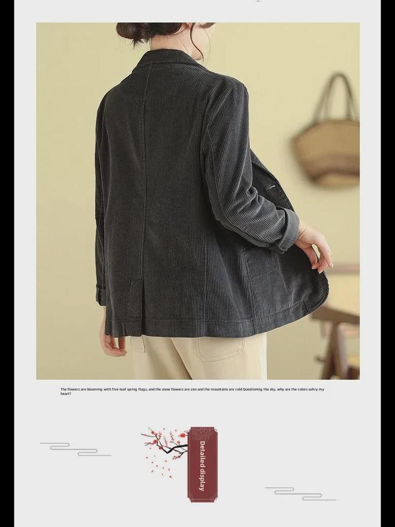 2024 Spring Women's Plus Size Corduroy Cotton Slim Suit Jacket