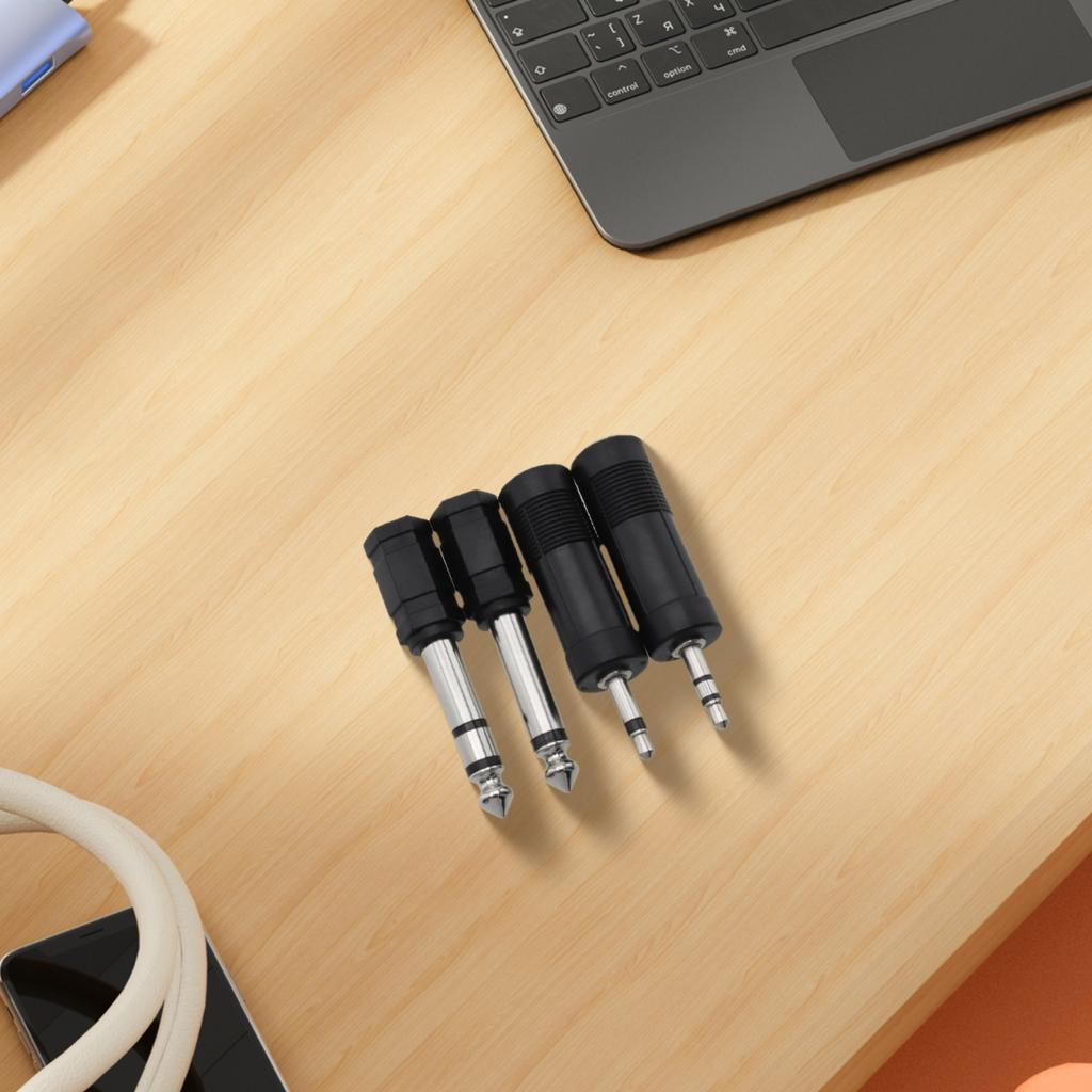 Black Headphone Adaptor Converter Stereo 1/4 Inch 3.5mm To 6.35mm 4*