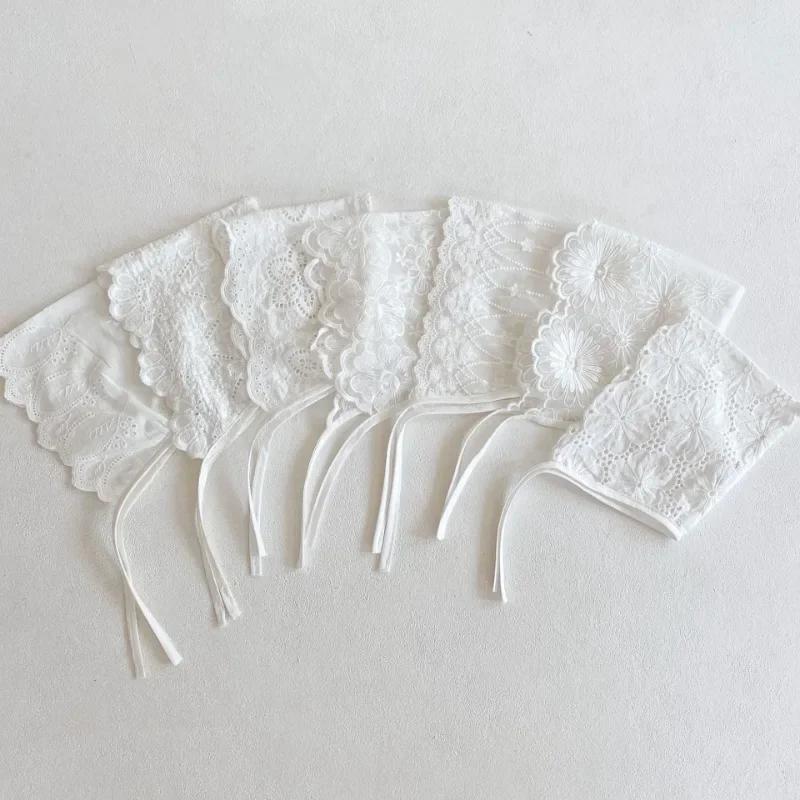 Весна-лето, кружевная цветочная шапочка для новорожденных мальчиков и девочек, элегантная белая шапочка принцессы для малышей, мягкий хлопковый реквизит для детской фотосъемки