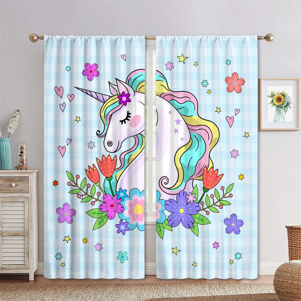 Rainbow Unicorn Colorful 3D Printing Window Curtains Blind for Kids Children Liiving Room Bederoom Kitchen Door Decor 2pieces