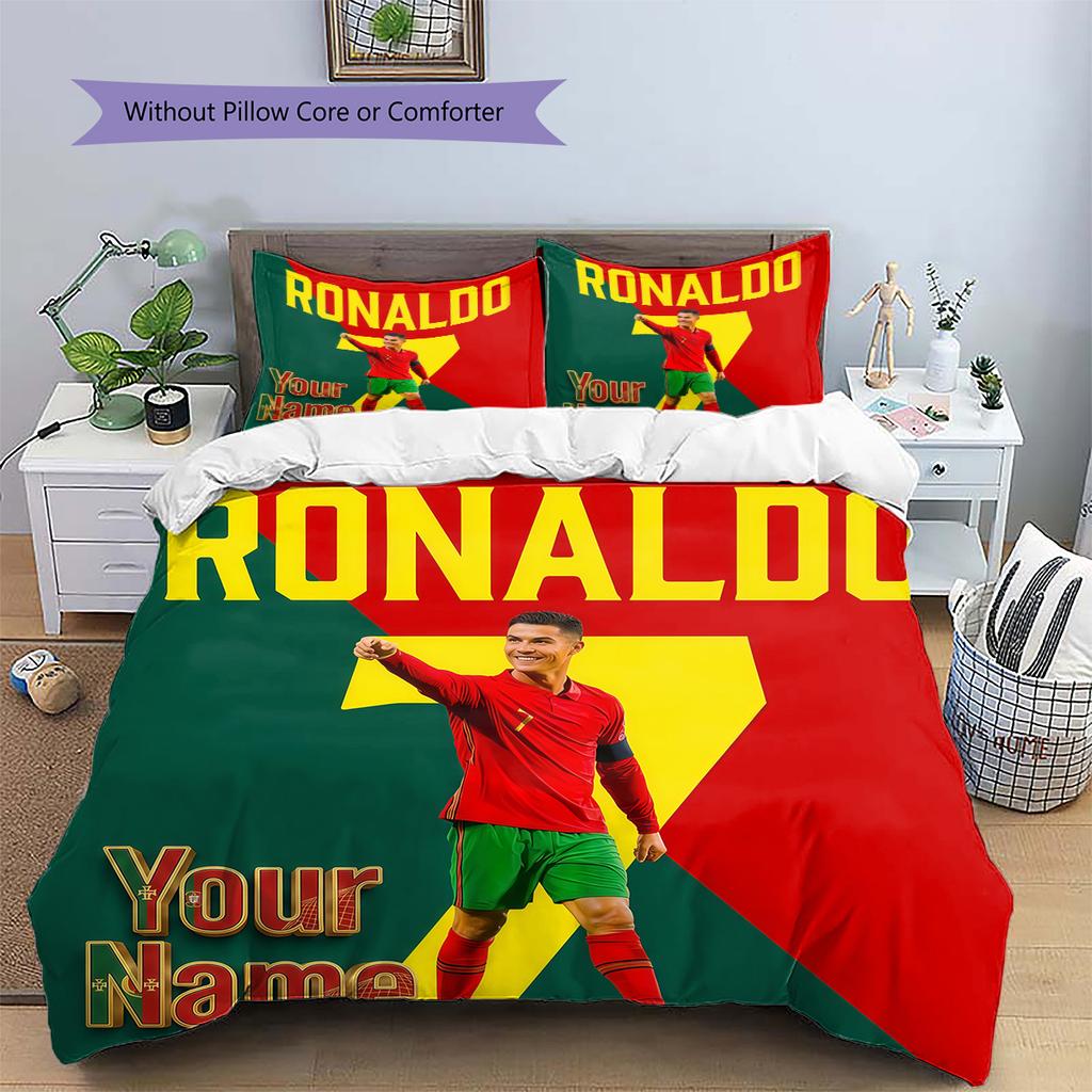 Custom Name Ronaldo's Celebration Moment Bedding,Quilt Set Quilt Cover Pillowcase Home Birthday Gift (1 * duvet cover + 2 * pillowcase, without core)