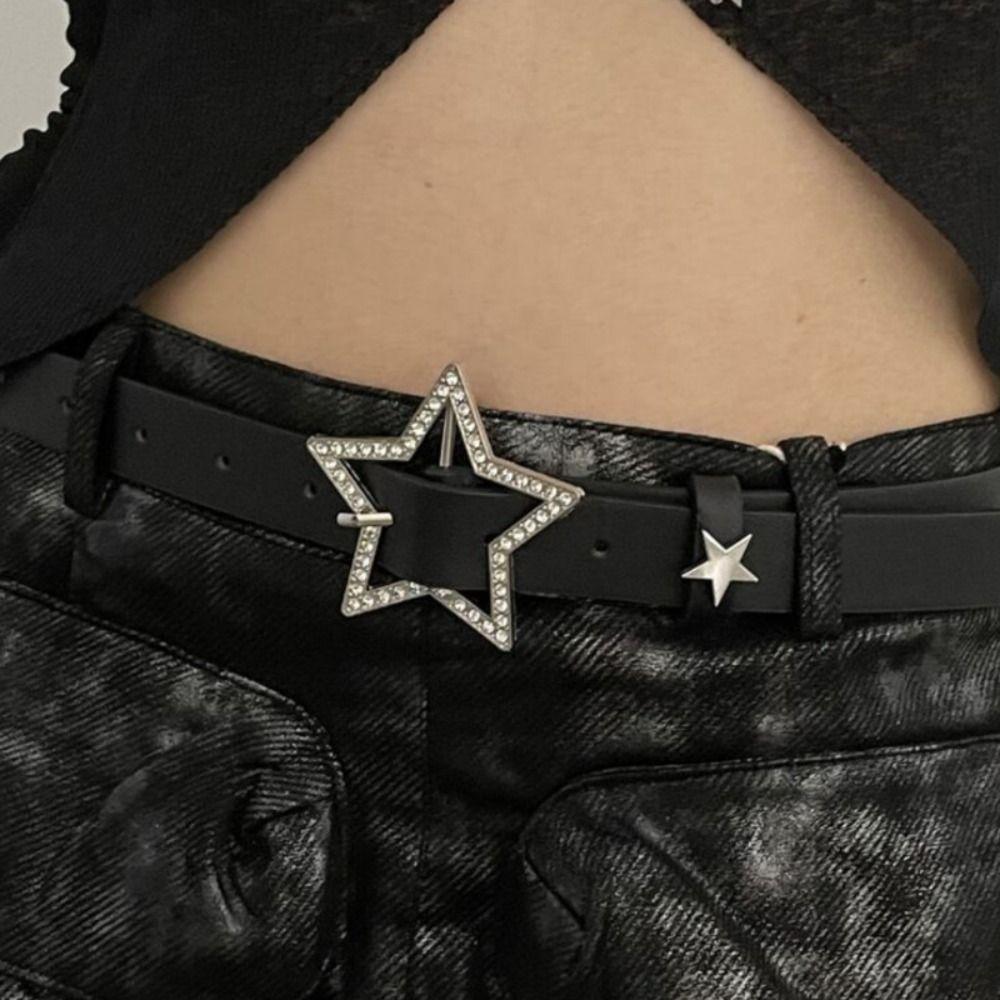 Trendy Rhinestone Star Buckle Women's Belt PU Leather Punk Street Style Waist Chain Waistband Y2K Girls