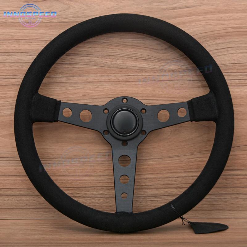 Universal JDM 350mm 14Inch Prototipo Black Edition Suede Leather Racing Sport Steering Wheel Auto Accessories