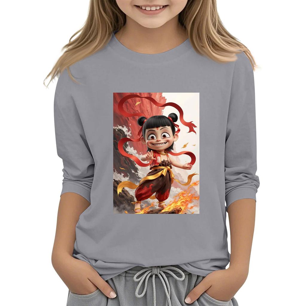 Топы с принтом для девочек 5-16 лет с круглым вырезом и рукавами 3/4 Футболки Модные топы Наряды Футболки