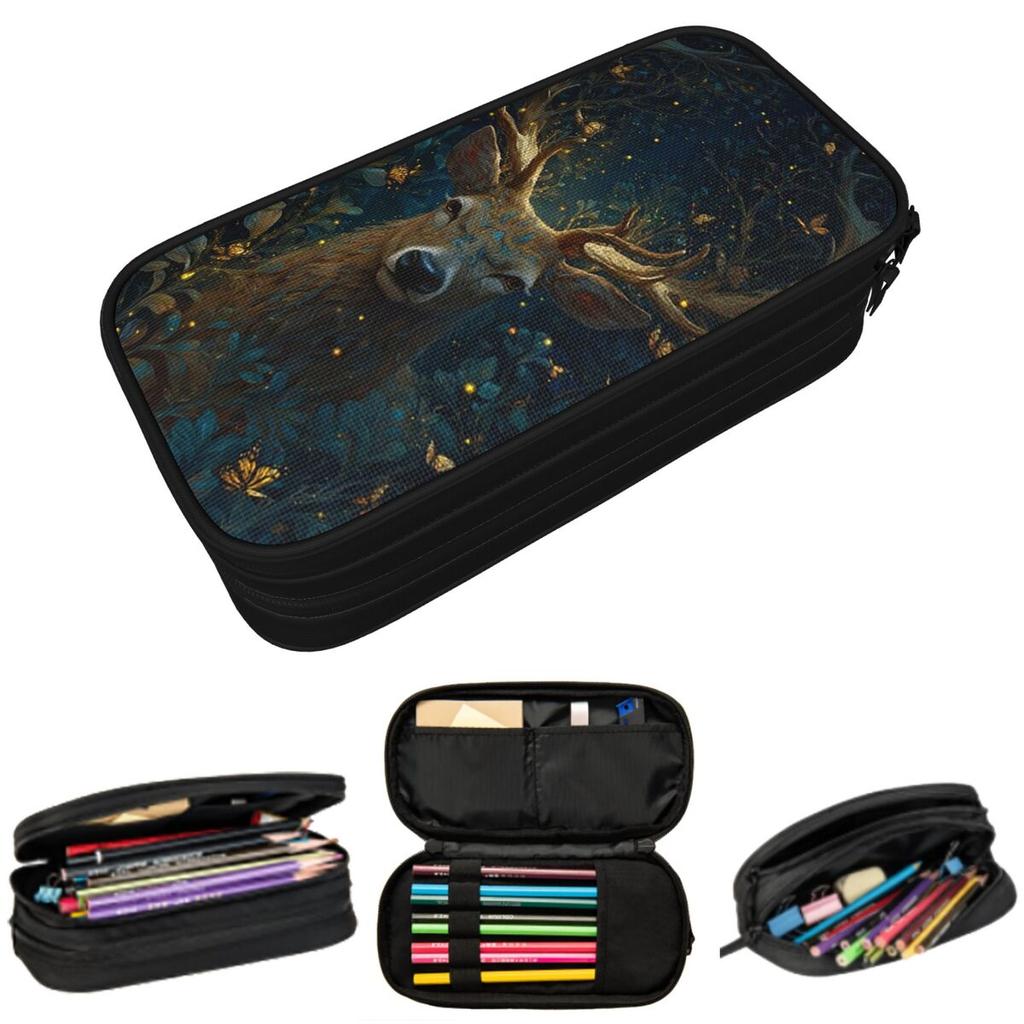 Mysterious Deer And Firefly In The Forest Pencil Case for Kids School Pen Box Pencil Bag Stationery Supplies Pen Holder Bag