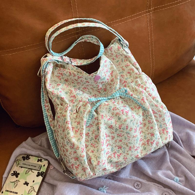 Women's Floral Print Crossbody Shoulder Bag Fashion Washable Fabric Pink Flowers Small Backpack for Casual & Special Occasions CLE