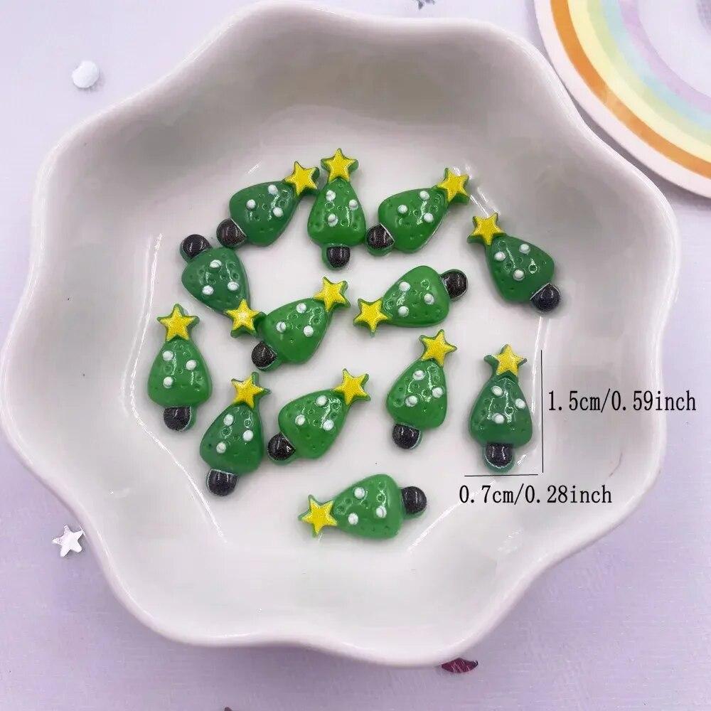 50pcs Resin Mini Colorful Christmas Snowman Tree Snowflower Deer Flat Back Figurines Nail Art DIY Scrapbooks Accessories