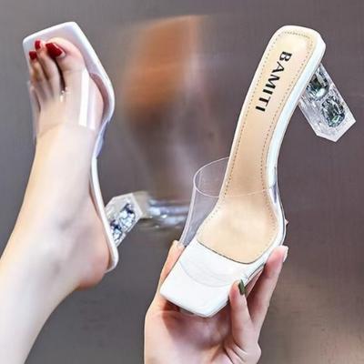 Модные летние женские туфли-лодочки, сандалии из ПВХ, желеобразные тапочки с открытым носком, высокие каблуки, женские прозрачные тапочки из плексигласа, прозрачные сандалии на каблуке