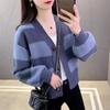 Осень Новый стиль женский полосатый свитер вязаный кардиган пальто женский короткий топ весна и осень