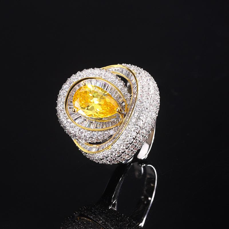 Jewelry High-End Luxury Full Diamond Ring Ruby Pigeon Blood Red Blue Pink Yellow Zirconium Women'S Pincer Ring