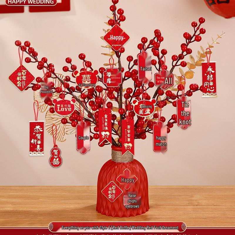 Engagement Red Vase Ornament Set for Wedding and Living Room Decor