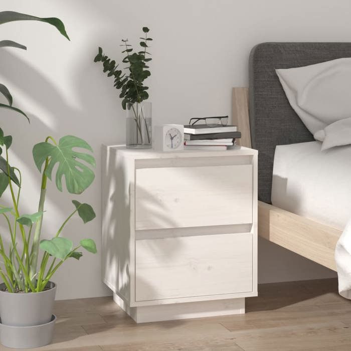 Table de chevet - Maison Exclusive - Bois de pin massif - Blanc mat - 40x35x50 cm