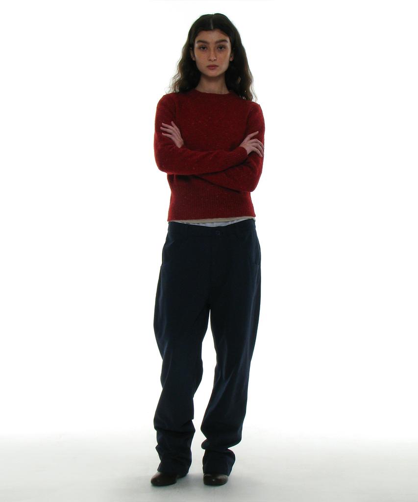 PARTIMENTO WOMEN Gradient Wide Rib Knit Crew Neck_Red
