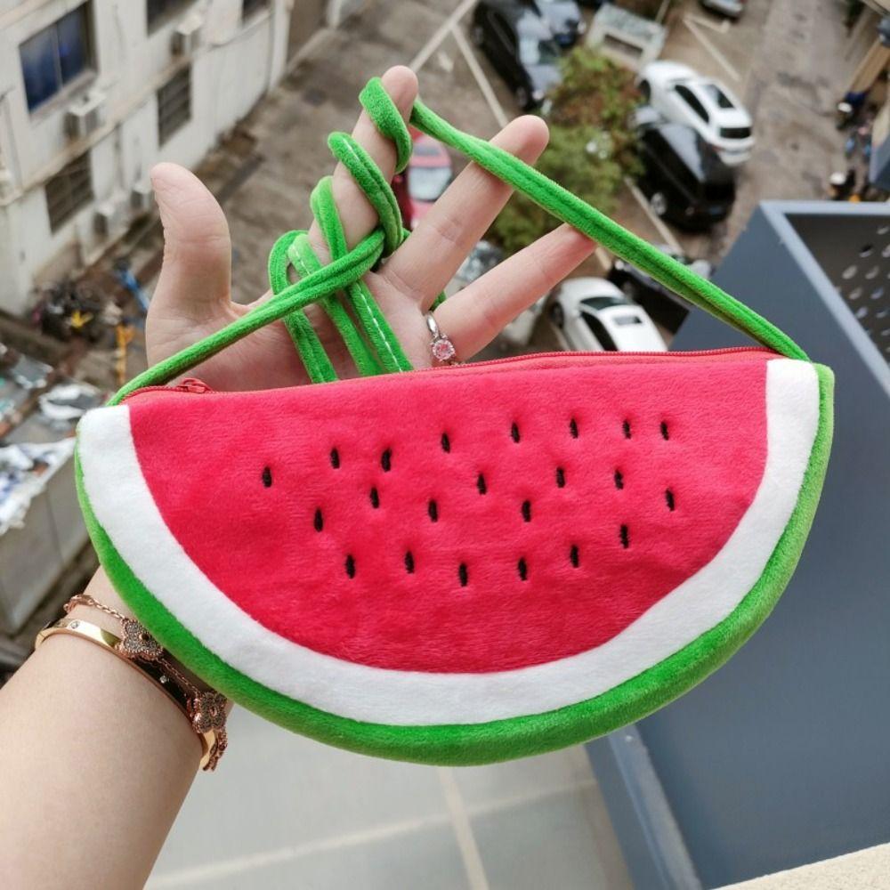 Fruit Watermelon Crossbody bag Adjustable Cartoon Tote Bag Plush Watermelon Bag  Birthday Gifts