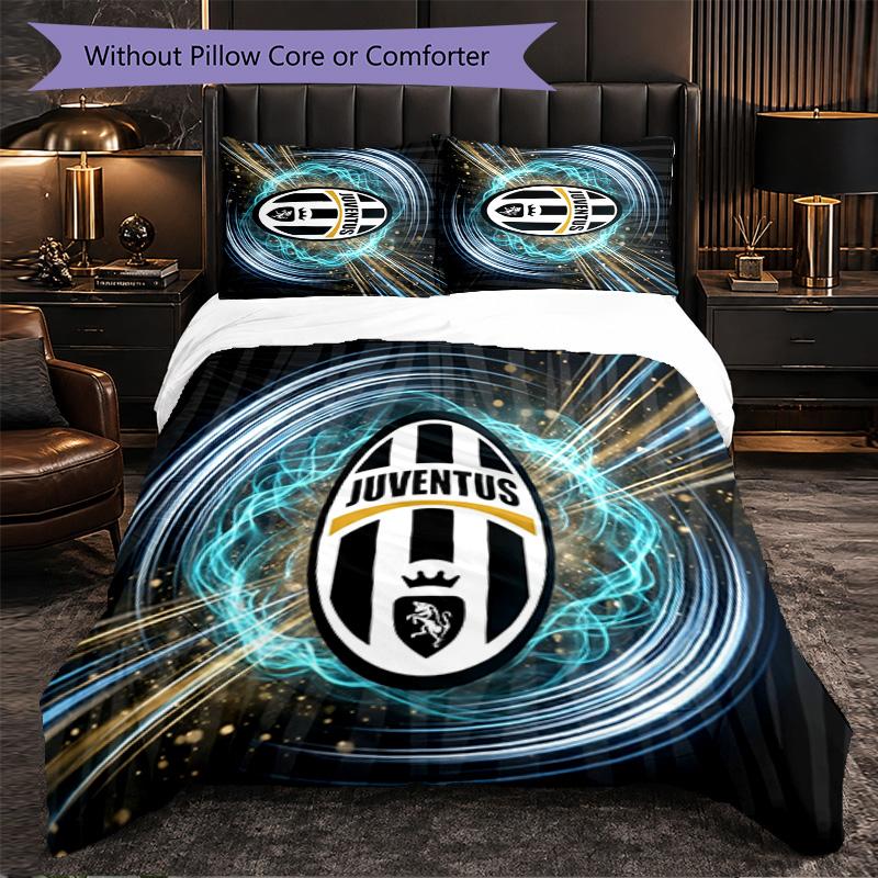 Juventus FC Pattern 3 Pieces Bedding Set Soft Microfiber Duvet Cover with Pillow Cases for Bedroom