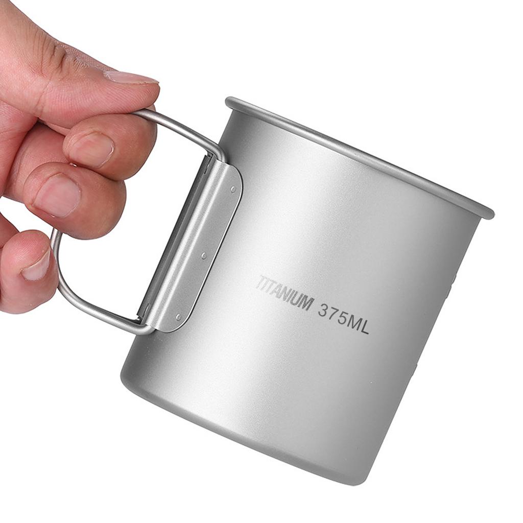 375 мл Сверхлегкая титановая кружка для улицы, портативная, для кемпинга, пикника, воды, чая, кофейная кружка с крышкой и складными ручками