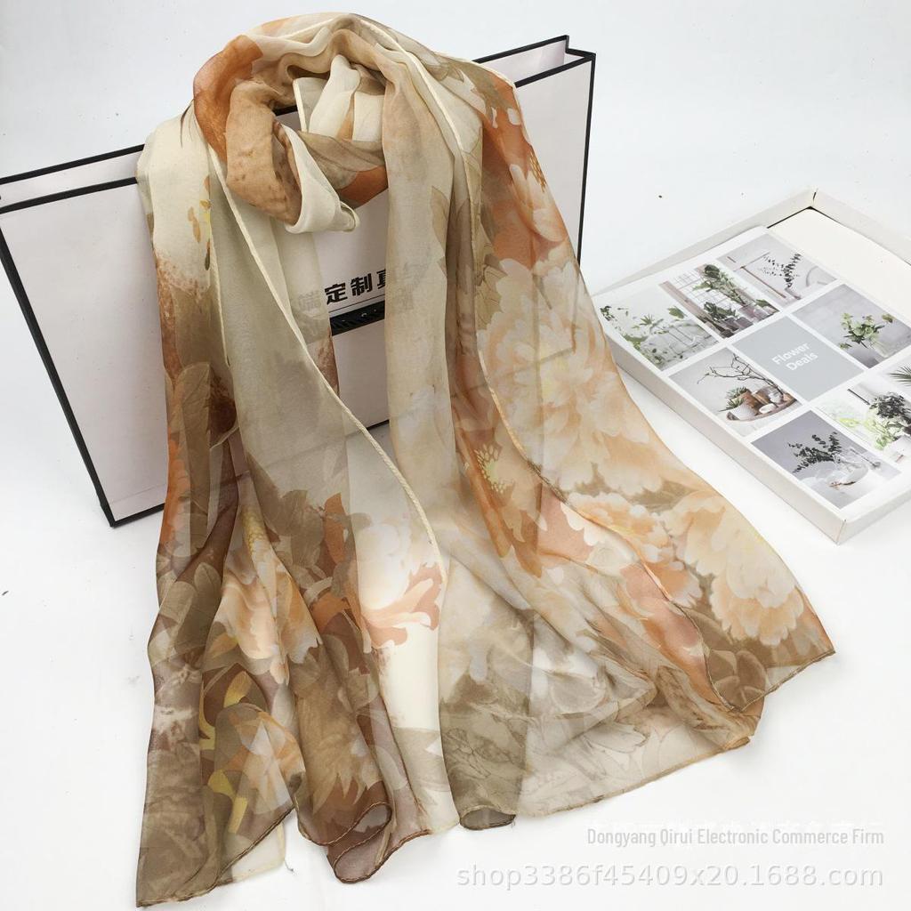 Elegant Ultra-Thin Peony Georgette Scarf for Ladies