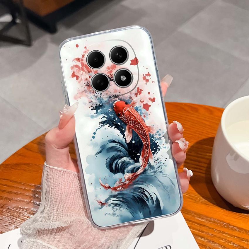 Подходит для Redmi Note 15 14 Pro 14S 15 15C A5 A1 Популярный Креативный Чехол для Телефона с Буквами и Узорами Прозрачный Силиконовый Нескользящий Чехол для Корпуса Redmi