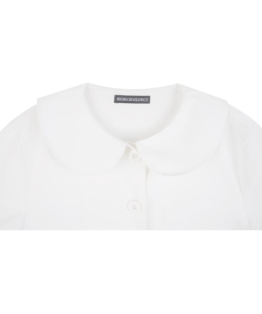 HIGH SCHOOL DISCO Round Collar Ribbon Pocket Blouse_White