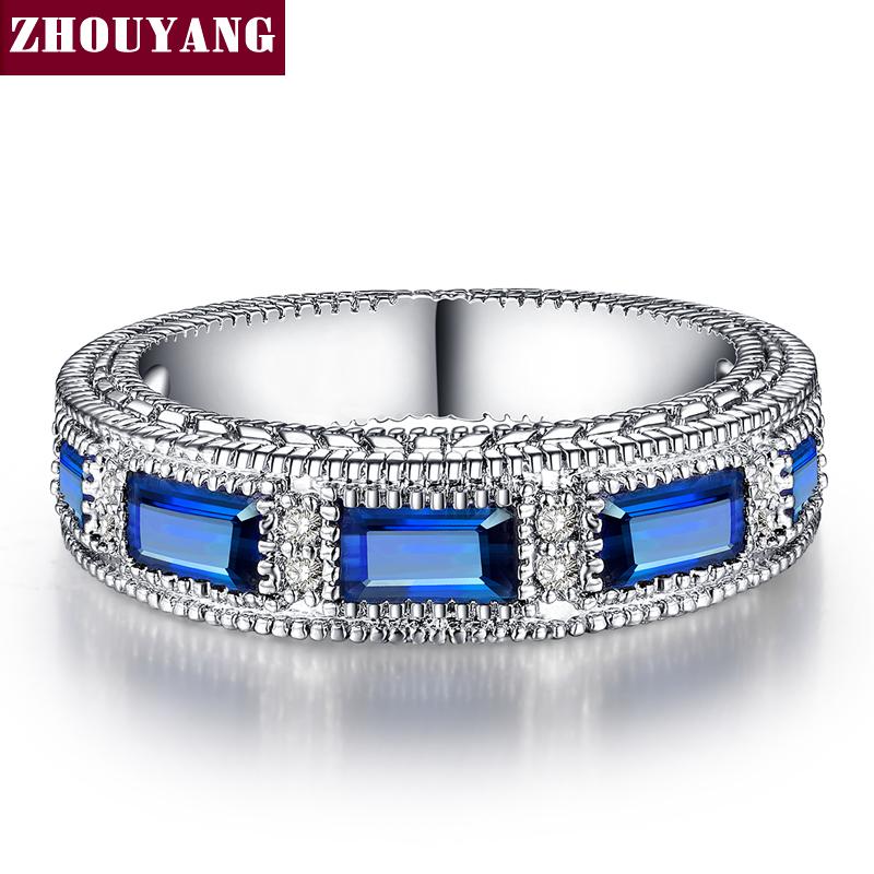Blue Gem Created Blue Crystal Silver Color Wedding Cubic Zirconia Finger Ring Crystal Brand Jewelry for Women R467