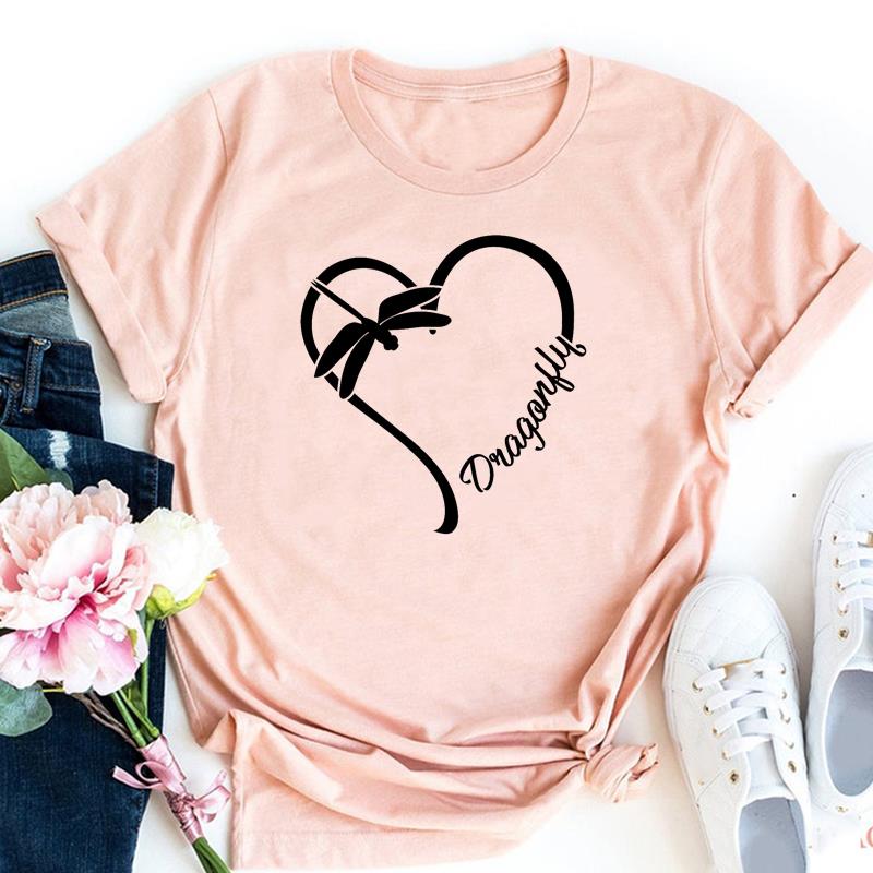 (Азиатский размер)Одежда Стрекоза, милый милый стиль, милая повседневная футболка с короткими рукавами, модная футболка, женская футболка с принтом, женская женская футболка с графикой