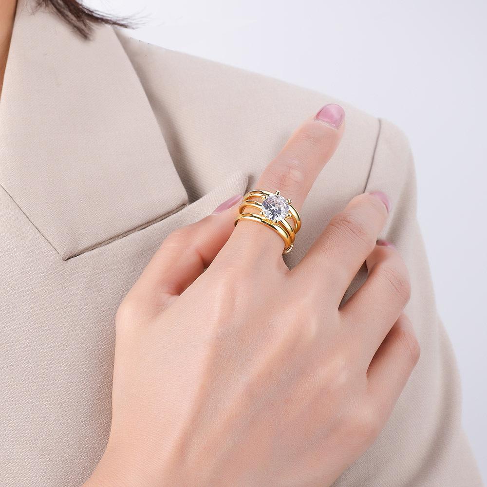 Diamond ins fashion personality European and American zircon does not fade ring three rings ring women's accessories one piece