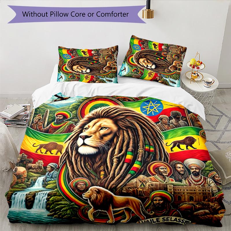 Rastafari Lion of Judah 3pcs Bedding Set Duvet Cover Closure Includes 1 Duvet Cover & 2 Pillowcases for All Seasons Bedroom Home Dorm Decor