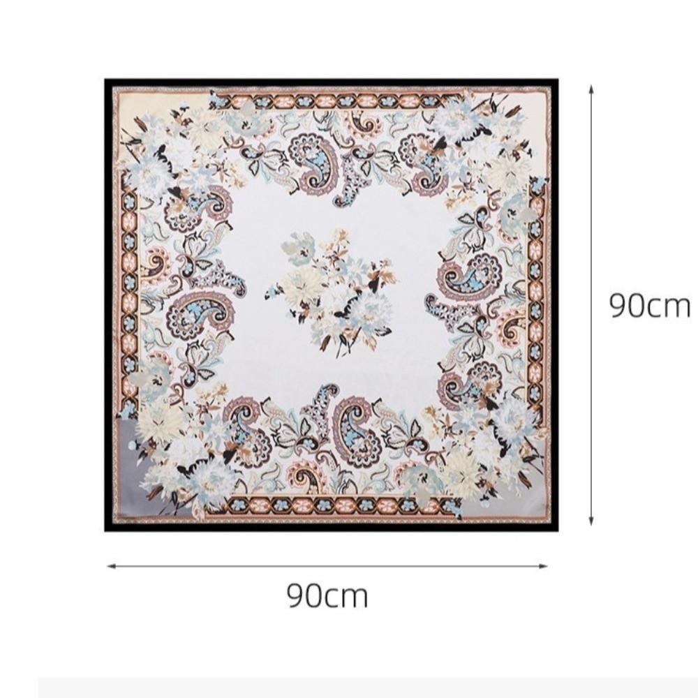 Floral Printed Women's Scarf Bohemian Neckerchief Hijab Silk Scarf Square Shawl Sunscreen Cover