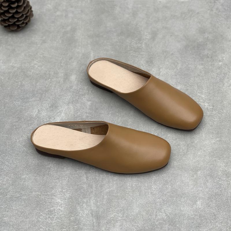 Johnature Женские тапочки из натуральной кожи, ручная работа, однотонные, мягкие, из воловьей кожи, плоские, для отдыха на открытом воздухе