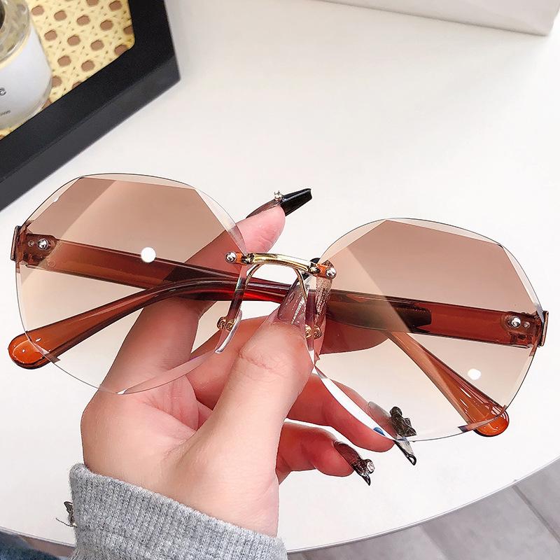 Модные солнцезащитные очки без оправы с отделкой, женские трендовые универсальные солнцезащитные очки с нестандартной оправой, очки для уличной фотографии с защитой от ультрафиолета