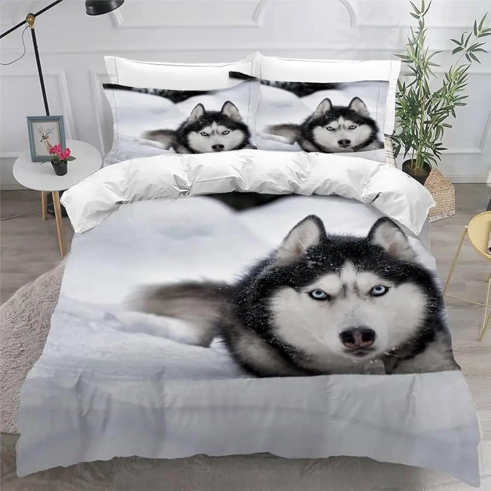 Cute Dog Duvet Cover Twin Full Queen King Siberian Husky Bedding Set for Kids Teens Boys Girls Lovely Pet Animal Comforter Cover