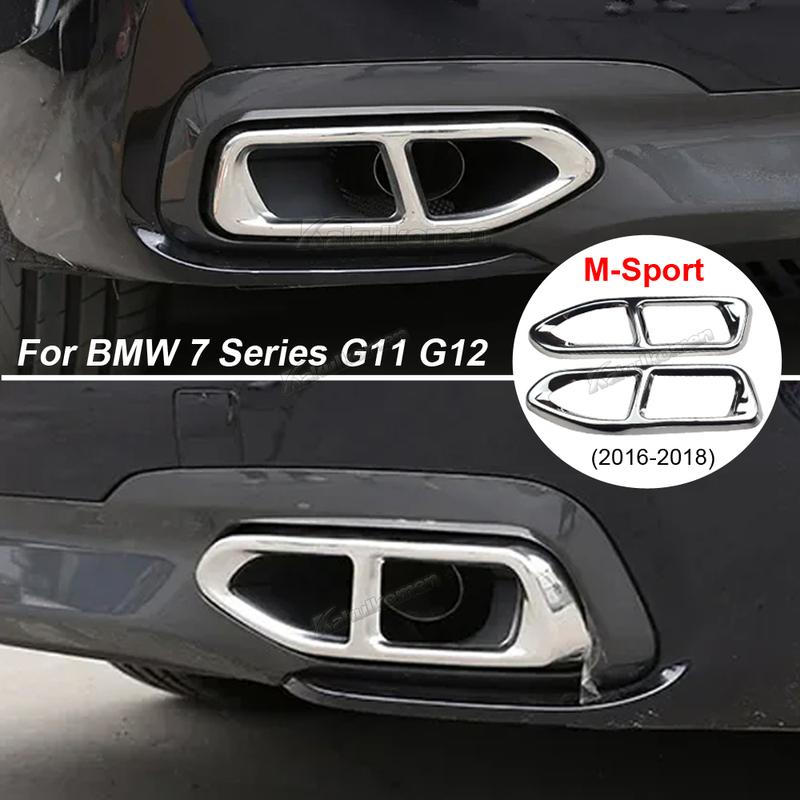 2Pcs Black/Chrome Silver Steel Car Exhaust Muffler Pipe Tip Cover Trim For BMW 7 Series G11 G12 M-Sport 2016-2018 Accessories